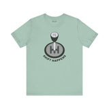 Shift Happens T Shirt featuring a manual gearshift and playful design for car enthusiasts.