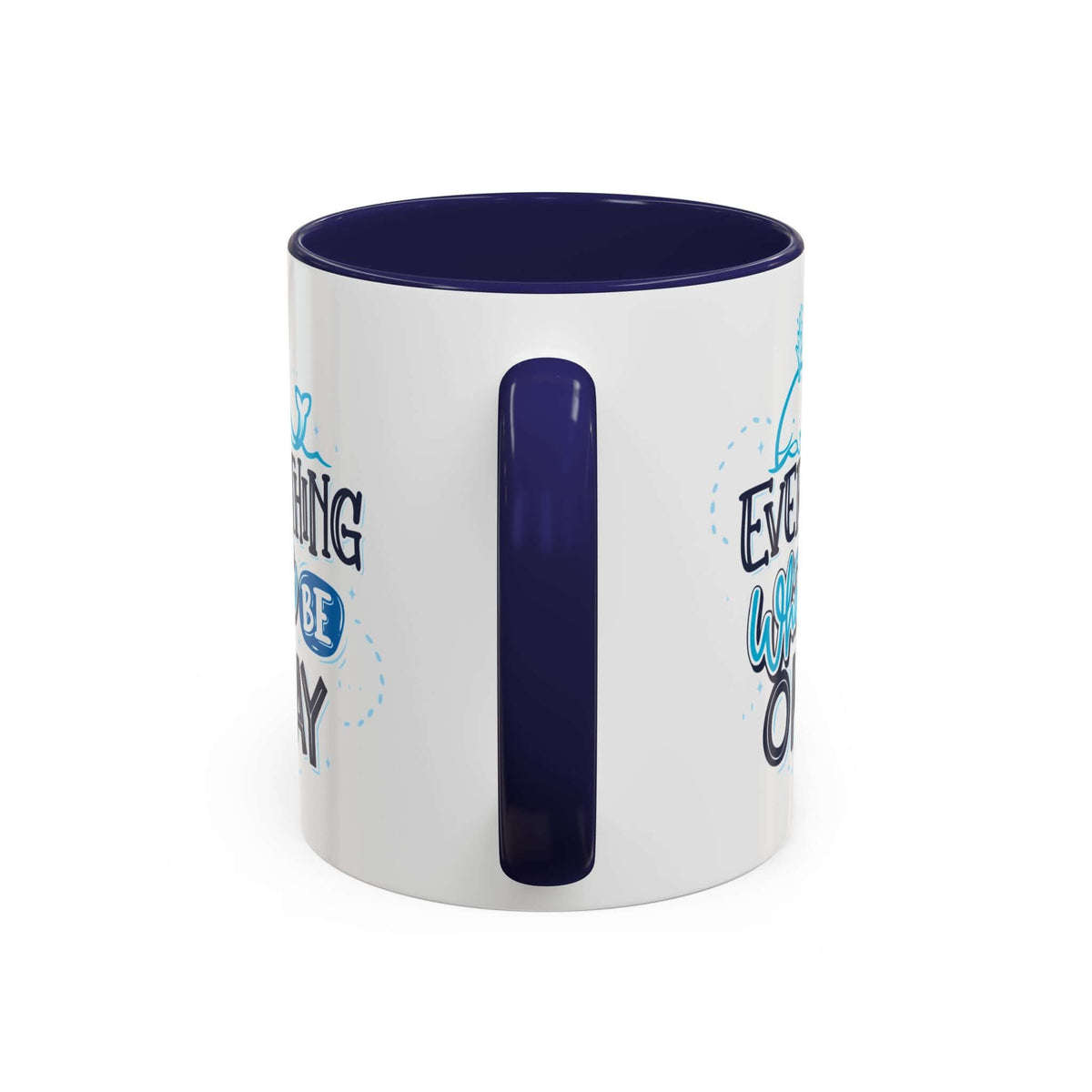 Everything Whale Be Okay Mug featuring playful whale illustration and blue interior.