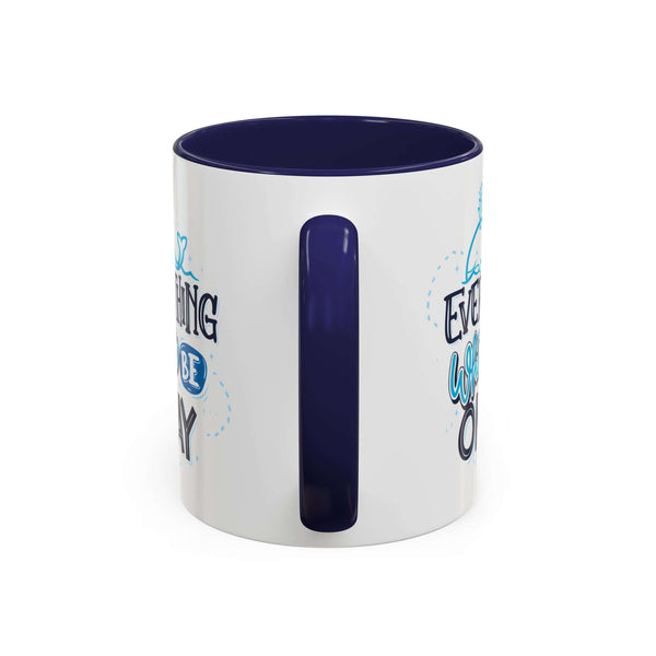 Everything Whale Be Okay Mug featuring playful whale illustration and blue interior.