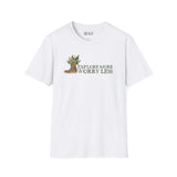 Explore More Worry Less unisex t-shirt with watercolor hiking boot and floral design for nature lovers.