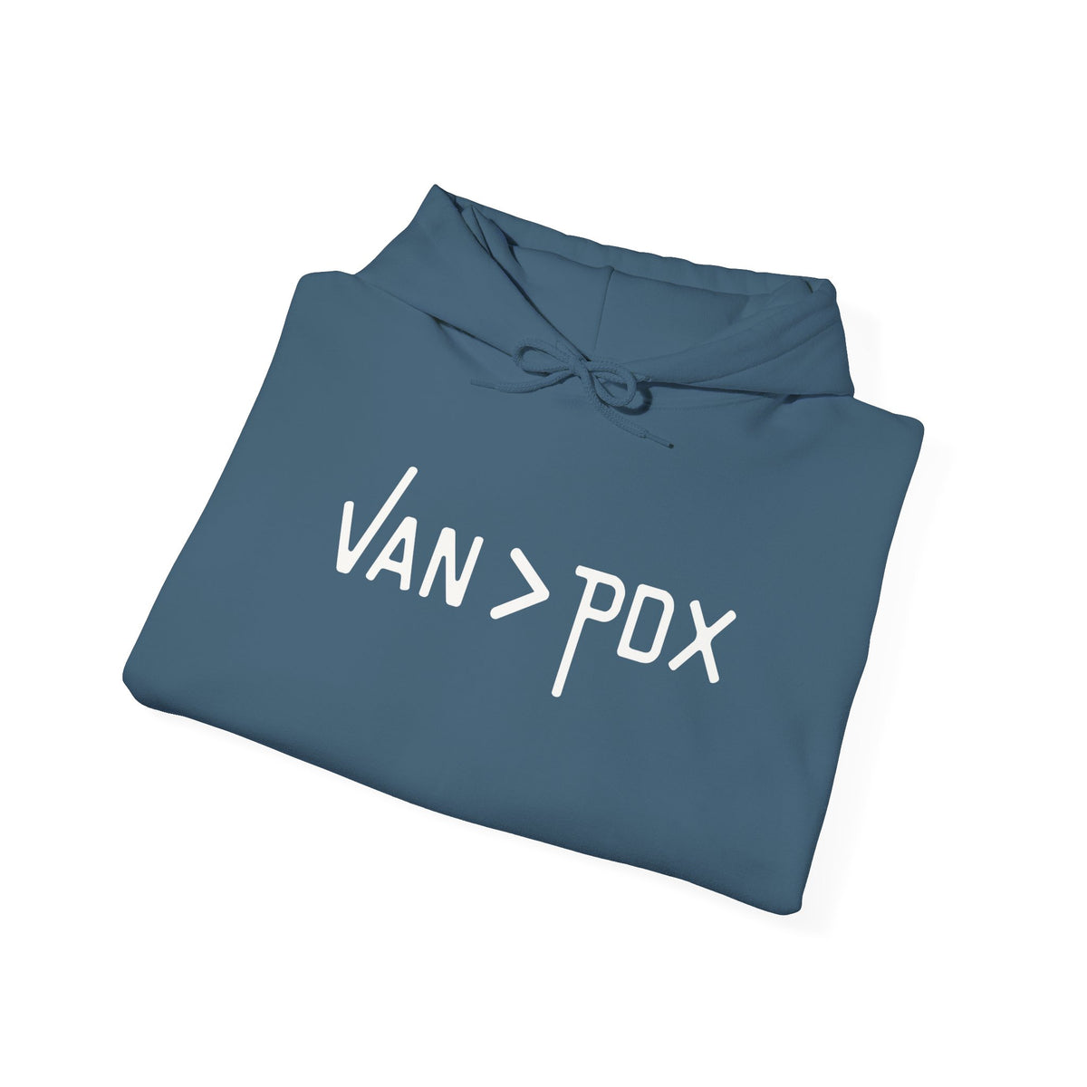 Cozy VAN > PDX hoodie showcasing the Vancouver over Portland design in blue, perfect for urban outdoor enthusiasts.