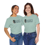 Two women wearing My Favorite Season is Camping Tee, showcasing their love for camping and outdoor adventures.