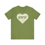 Green PNW Explorer's Heart Soft Tee with topo map heart design representing Pacific Northwest adventure spirit.