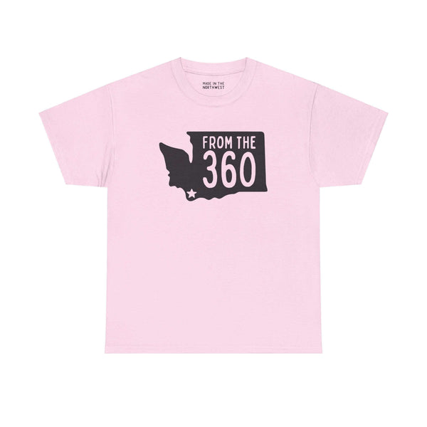 "Pink From the 360 Athletic Tee featuring Washington state silhouette and Vancouver star"