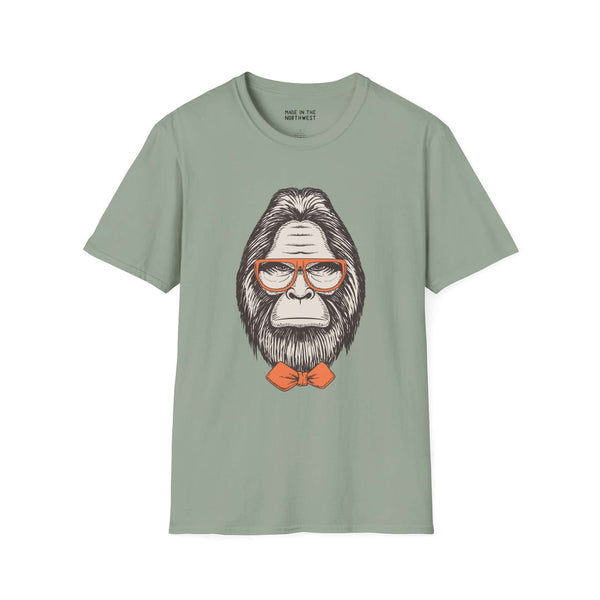 Gentleman of the Woods Bigfoot softstyle t-shirt featuring a classy Sasquatch in glasses and bowtie.