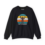 Don't Stop Believin' Bigfoot sweatshirt with colorful sasquatch graphic, perfect for folklore enthusiasts.