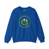 Blue sweatshirt featuring 'Homegrown in the Pacific Northwest' with a marijuana leaf design.