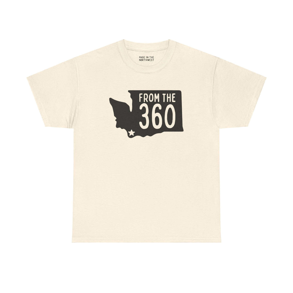 "From the 360 Athletic Tee with Washington state silhouette and Vancouver star, showcasing local pride and area code style"