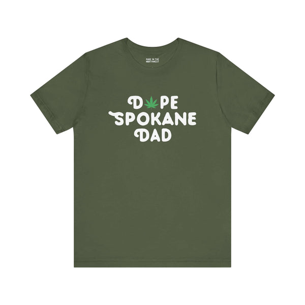 Dope Spokane Dad soft tee with marijuana leaf detail for cool dads, celebrating local style in Lilac City, Washington.