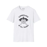 Lumberjack of All Trades softstyle t-shirt featuring axe and tree design, perfect for hands-on enthusiasts.