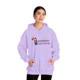 Purple hoodie with 'Gnomebody Loves Halloween More Than Me' text and a skeleton gnome holding Halloween balloons.