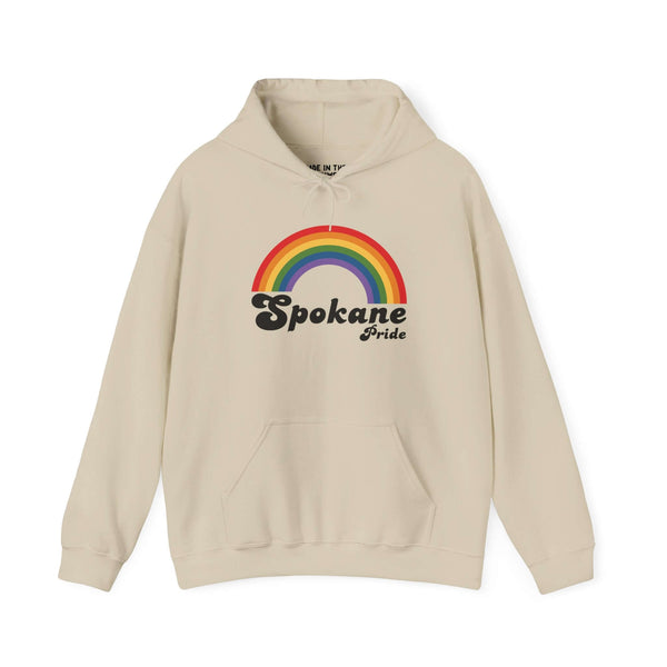 Spokane Pride hoodie featuring a colorful rainbow design, celebrating love and inclusivity in the LGBTQ+ community.