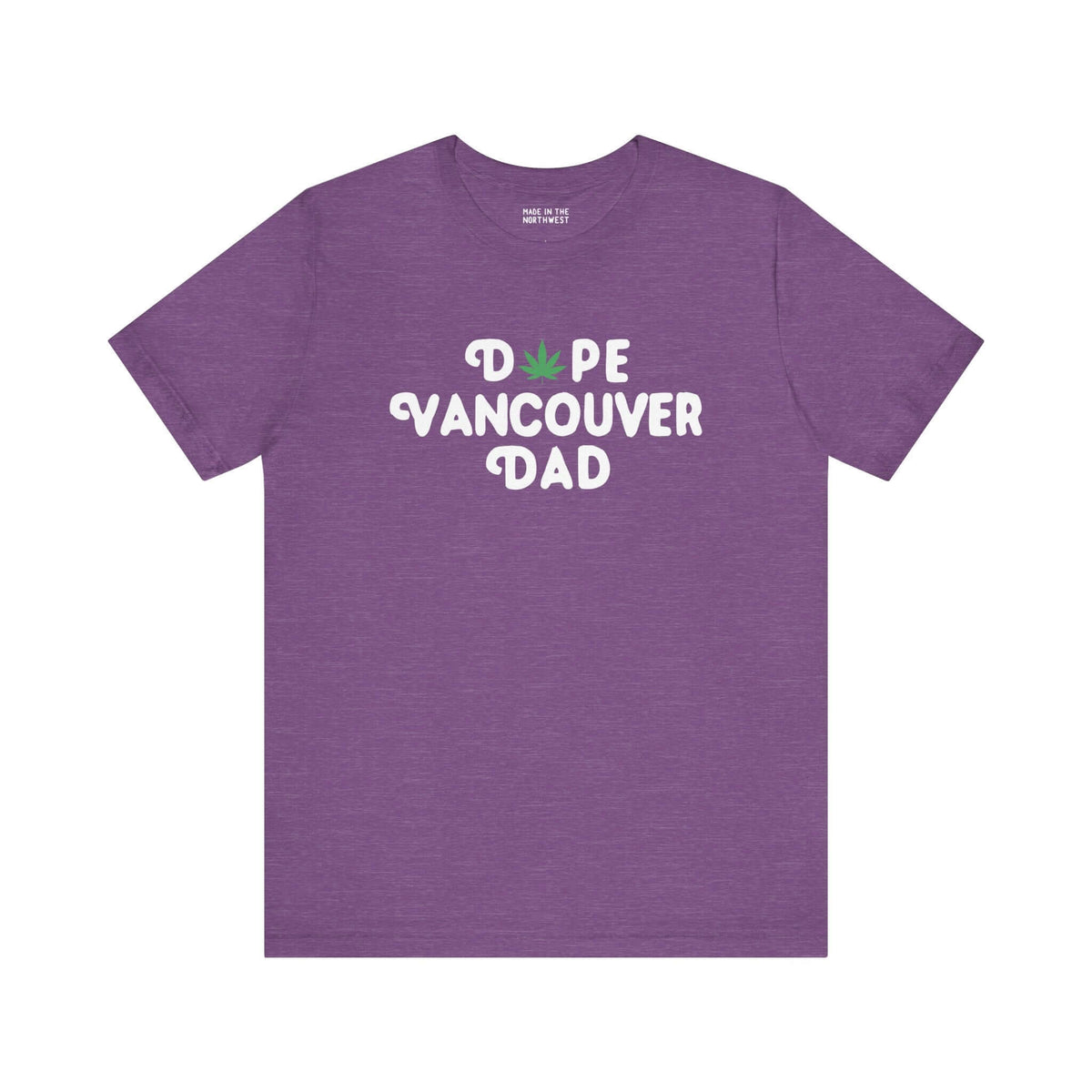 Dope Vancouver Dad Soft Tee in purple with playful marijuana leaf design for stylish fathers.