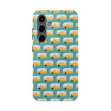 Happy Camper Adventure tough phone case featuring vintage camper design for travel enthusiasts.