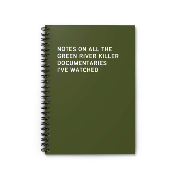 Green River Killer documentaries notebook for tracking notes and theories on serial killer investigations.