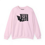 Pink sweatshirt with 'From the 253' text and Washington state silhouette highlighting Tacoma.