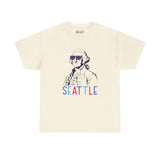 Seattle athletic tee featuring George Washington in sunglasses with 'SEATTLE' text for Independence Day celebrations.