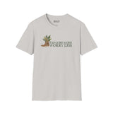 Unisex Explore More Worry Less T-Shirt featuring watercolor boot design with ferns and flowers, perfect for nature lovers.