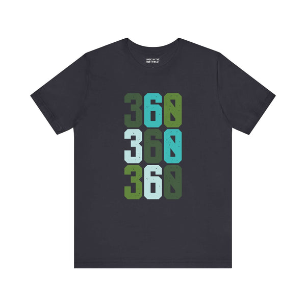 Vibrant Three-Six-Oh Pop Soft Tee featuring bold 360 design in colorful rows celebrating Pacific Northwest pride.