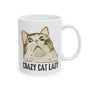Crazy Cat Lady Mug featuring a hand-drawn cat portrait and playful lettering design.