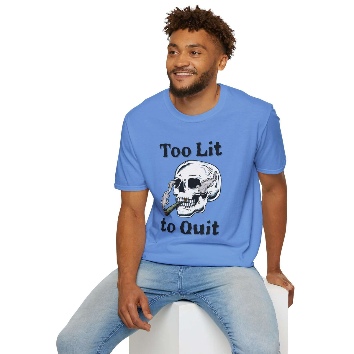 Too Lit to Quit Weed Smoking Softstyle T-Shirt featuring a relaxed skull design, perfect for laid-back vibes.