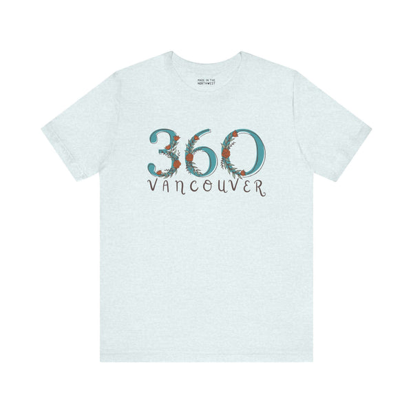 Floral area code 360 Vancouver soft tee showcasing Pacific Northwest pride and elegance.