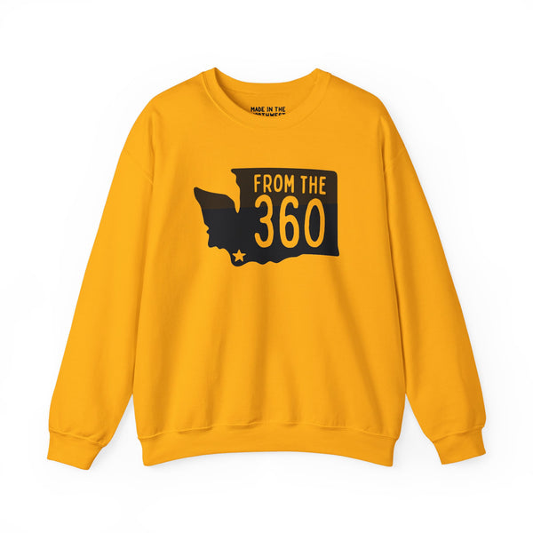 From the 360 Vancouver sweatshirt in yellow, featuring Washington state silhouette with star, perfect for local pride.