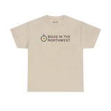 Made in the Northwest T Shirt featuring a compass logo on a light beige shirt.