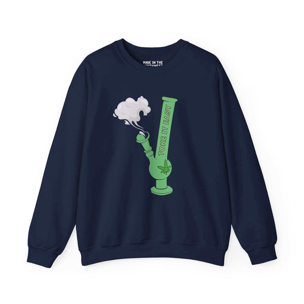 "Toke it Easy sweatshirt with green bong and marijuana leaf graphic, embracing PNW cannabis culture"