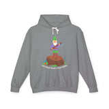 Say Hello to My Little Friend hoodie featuring a gnome with an axe on a stump, playful and humorous design.