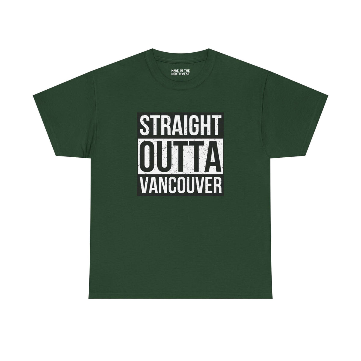 Green athletic tee featuring 'Straight Outta Vancouver' graphic for city pride and streetwear style.