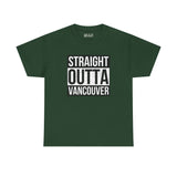 Green athletic tee featuring 'Straight Outta Vancouver' graphic for city pride and streetwear style.