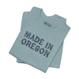 Made in Oregon log font premium soft tee, perfect for outdoor lovers and Pacific Northwest pride.