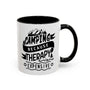 Camping Because Therapy Is Expensive Mug with mountain and trees design, perfect for outdoor enthusiasts.
