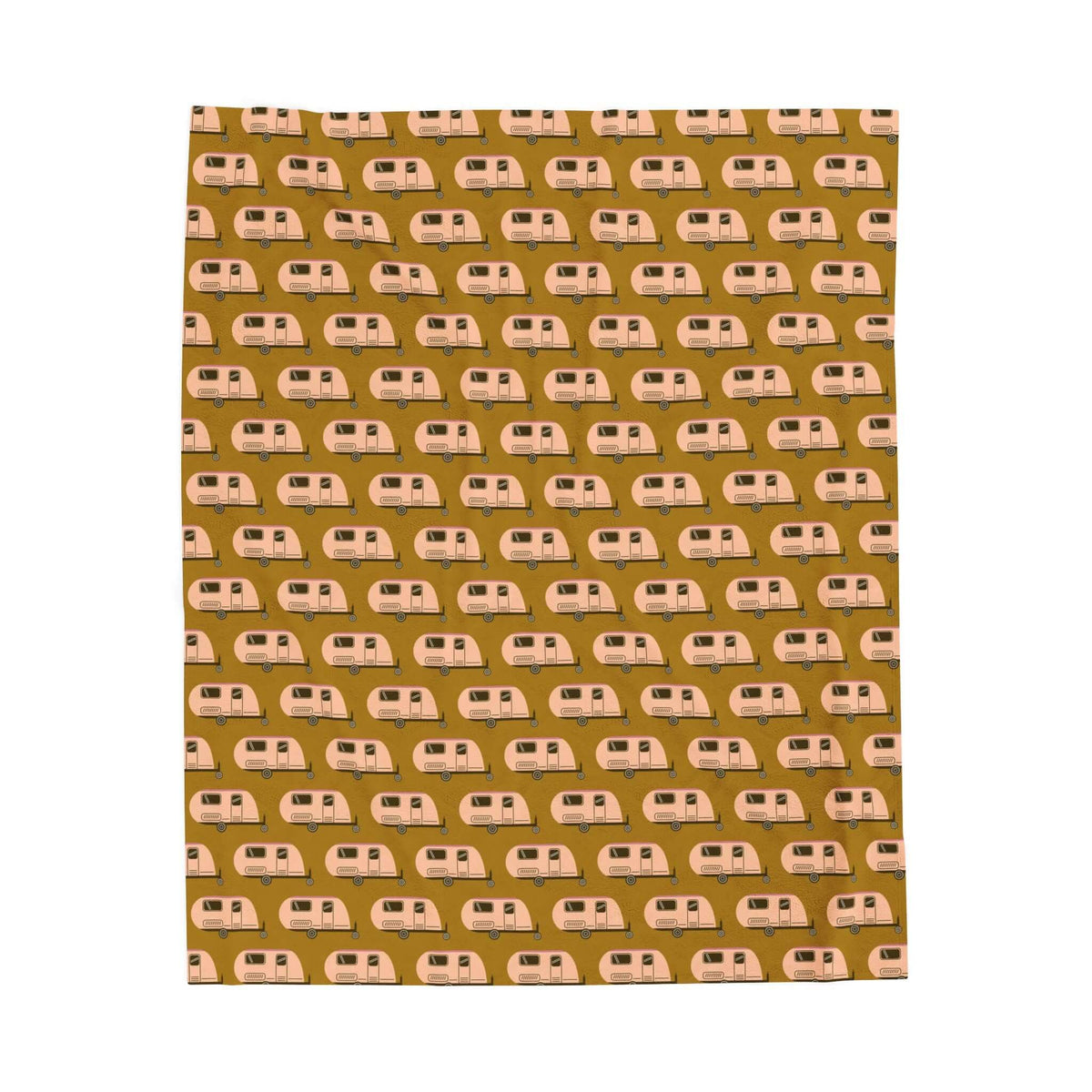 Tiny Trailer Travels RV Lightweight Cozy Blanket featuring a charming pattern of classic travel trailers.