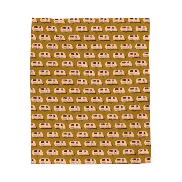 Tiny Trailer Travels RV Lightweight Cozy Blanket featuring a charming pattern of classic travel trailers.