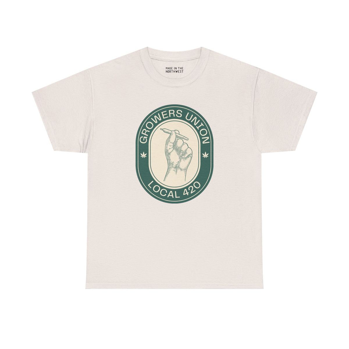 Grower's Union Local 420 athletic tee featuring hand illustration, perfect for cannabis culture enthusiasts.
