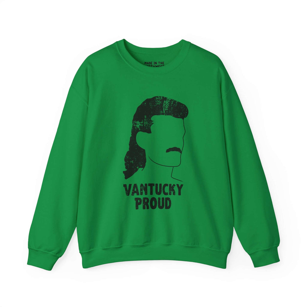 Green sweatshirt featuring a silhouette graphic and "Vantucky Proud" text, embodying Billy Ray's bold personality and carefree spirit.