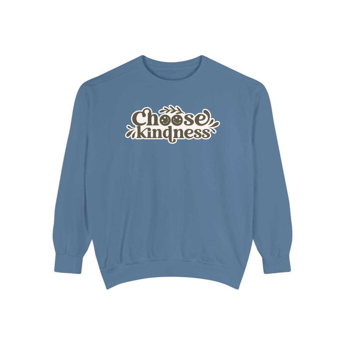 Choose Kindness Sweatshirt in blue with vintage-inspired artwork on the chest, perfect for casual wear.