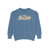 Choose Kindness Sweatshirt in blue with vintage-inspired artwork on the chest, perfect for casual wear.
