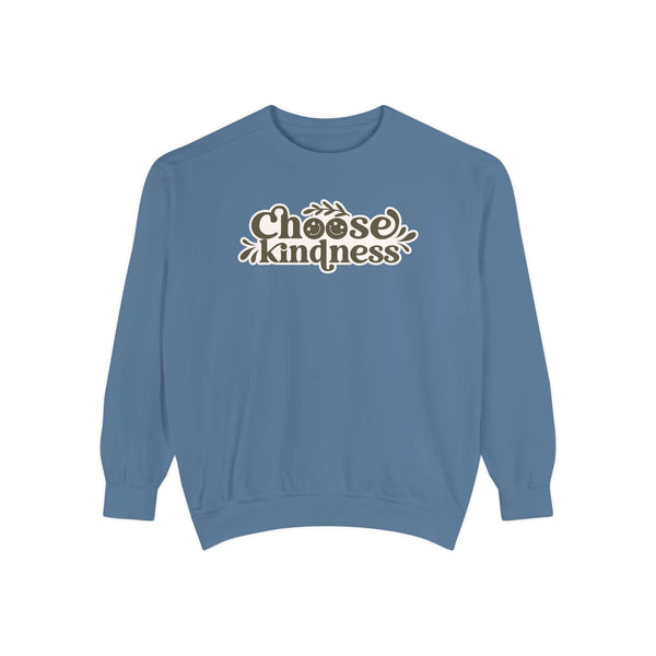 Choose Kindness Sweatshirt in blue with vintage-inspired artwork on the chest, perfect for casual wear.