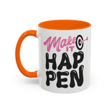 Make It Happen Mug with vibrant orange interior and handle, perfect for morning coffee.