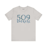 Women's 509 floral area code tee in soft fabric showcasing Pacific Northwest style and Spokane pride.