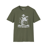 Save the Whales Orca Softstyle T-Shirt in olive green featuring a mystical orca graphic and bold design.