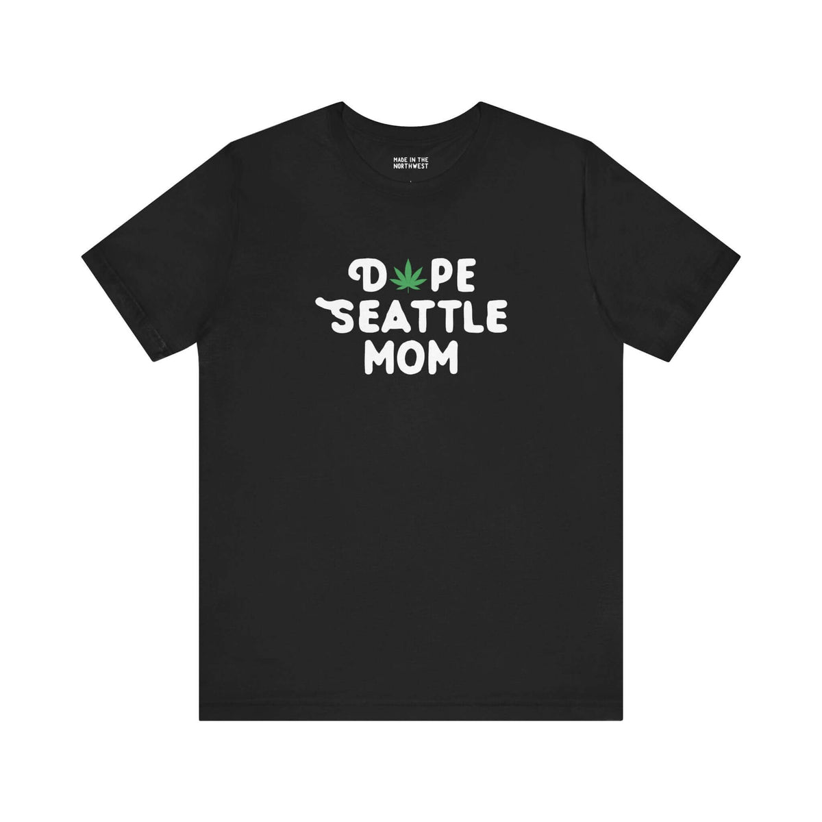 Dope Seattle Mom premium soft tee featuring playful marijuana leaf in design, perfect for cool Seattle moms.