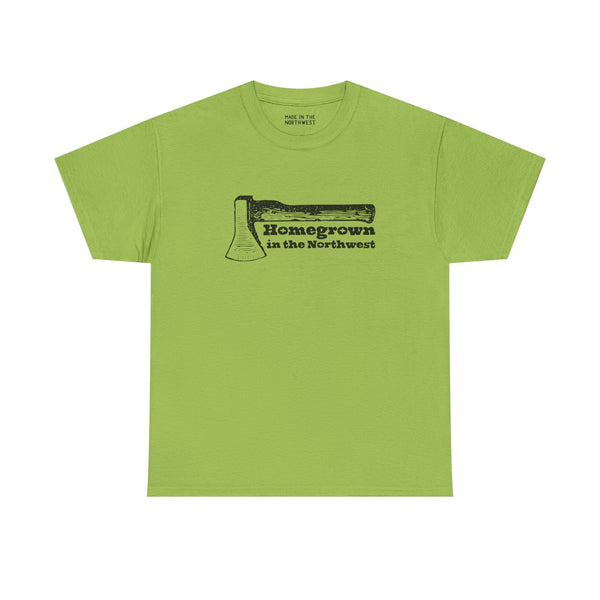 Homegrown in the Northwest athletic tee featuring a rugged axe design, celebrating PNW spirit and resilience.