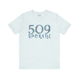 Light green 509 floral area code soft tee with Spokane print for Pacific Northwest style.