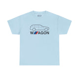 Light blue athletic t-shirt featuring a silhouette design of the iconic F31 BMW wagon and 