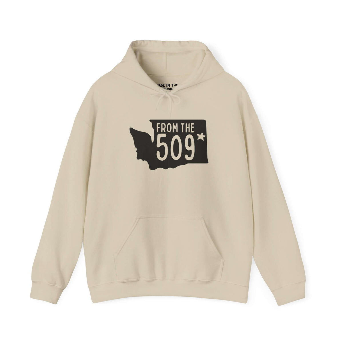 From the 509 Spokane hoodie with Washington state silhouette and star, perfect for showcasing local pride.