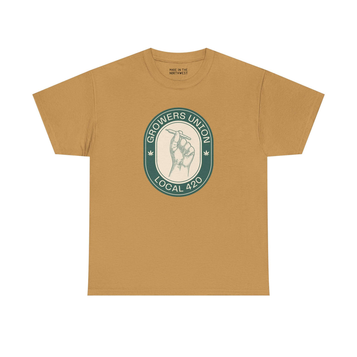 Grower's Union Local 420 athletic tee with hand illustration, perfect for 420 culture enthusiasts.